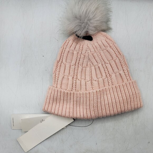Calvin Klein Womens Pink Blush Pom Beanie Hat Faux Fur Winter Warm Outdoors main image 5